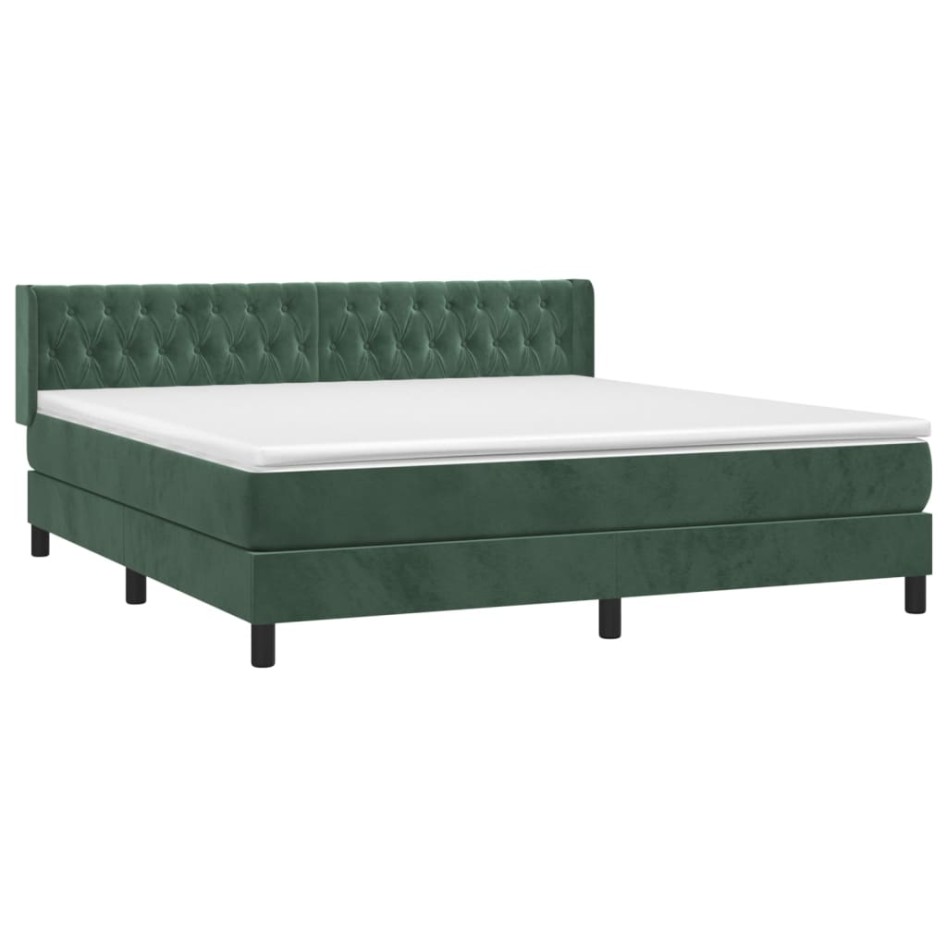 Cama box spring con colchón terciopelo verde oscuro 180x200