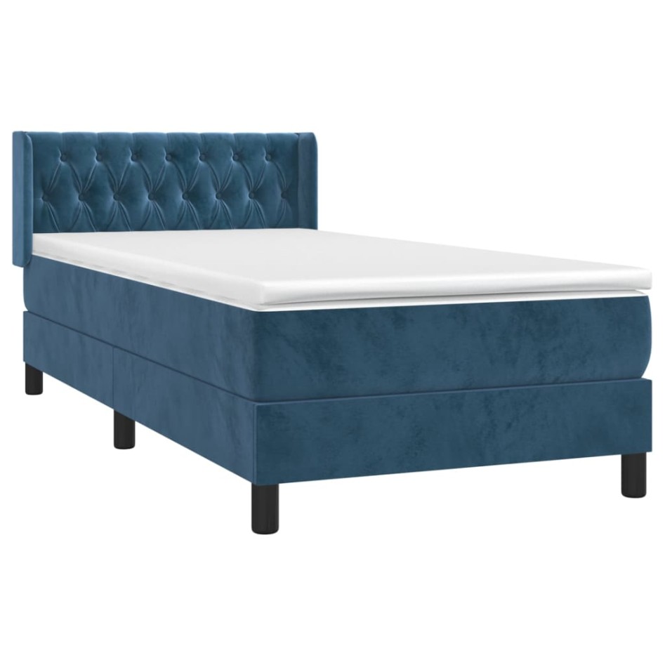 Cama box spring con colchón terciopelo azul oscuro 90x200