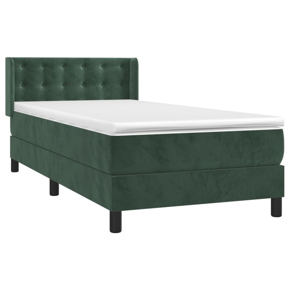 Cama box spring con colchón terciopelo verde oscuro 90x200