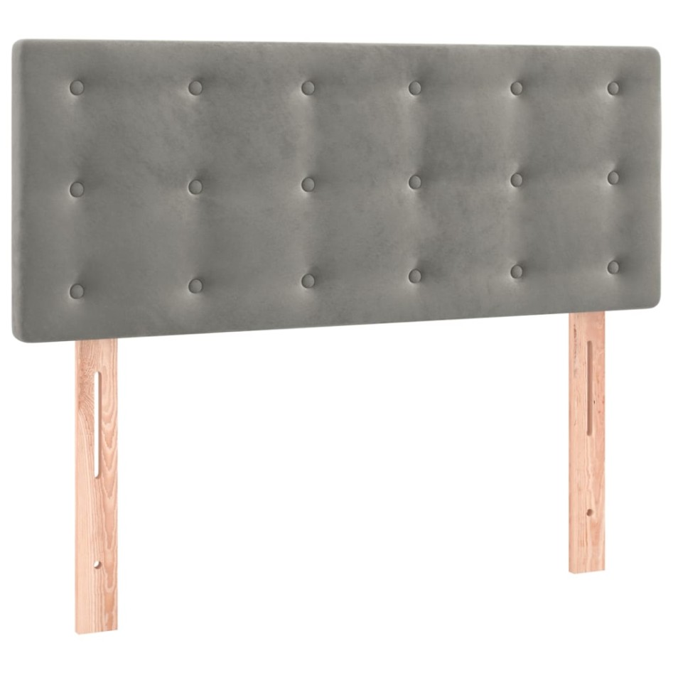 Cama box spring con colchón terciopelo gris claro 90x190