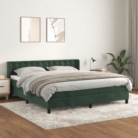 Cama box spring con colchón terciopelo verde oscuro 160x200