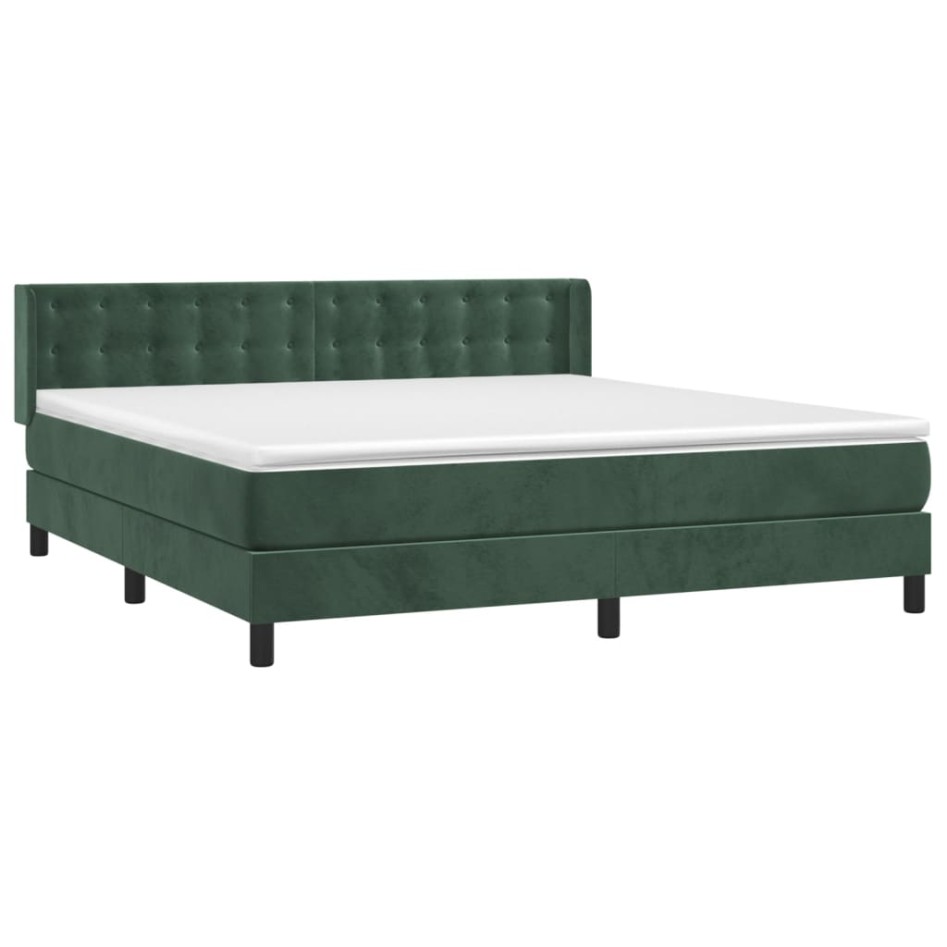 Cama box spring con colchón terciopelo verde oscuro 160x200