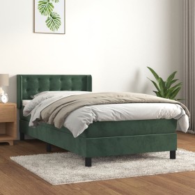 Cama box spring con colchón terciopelo verde oscuro 80x200