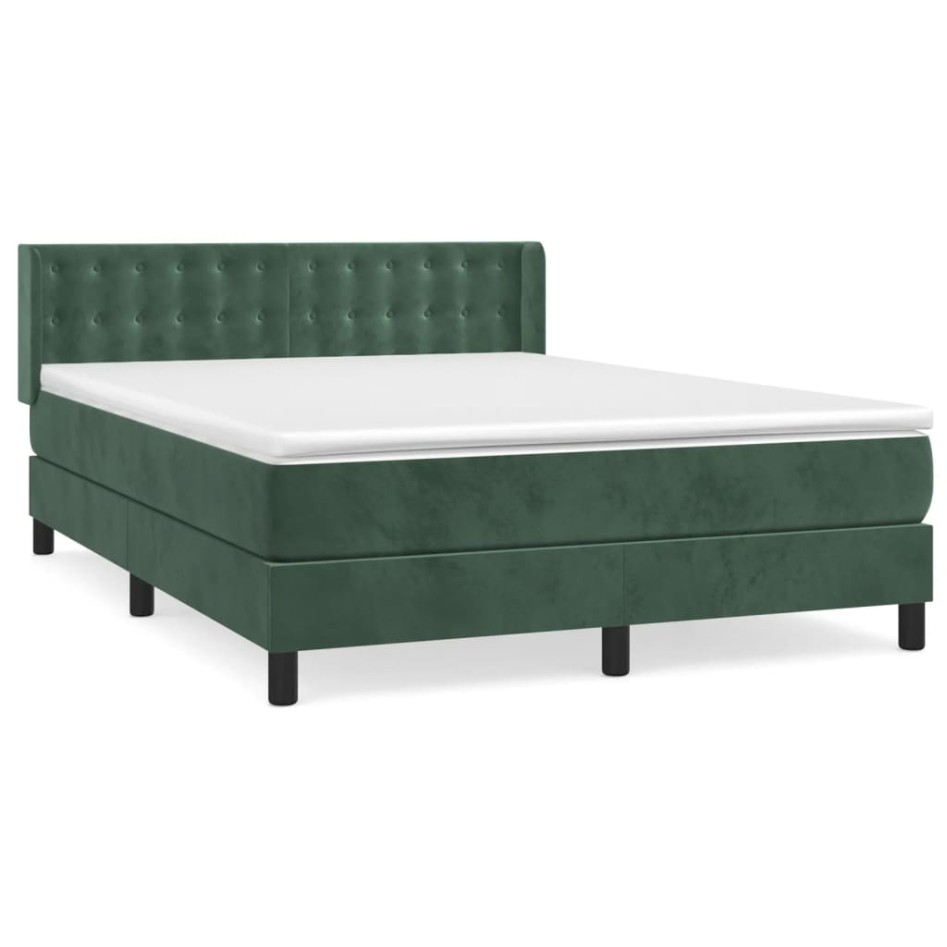 Cama box spring con colchón terciopelo verde oscuro 140x200