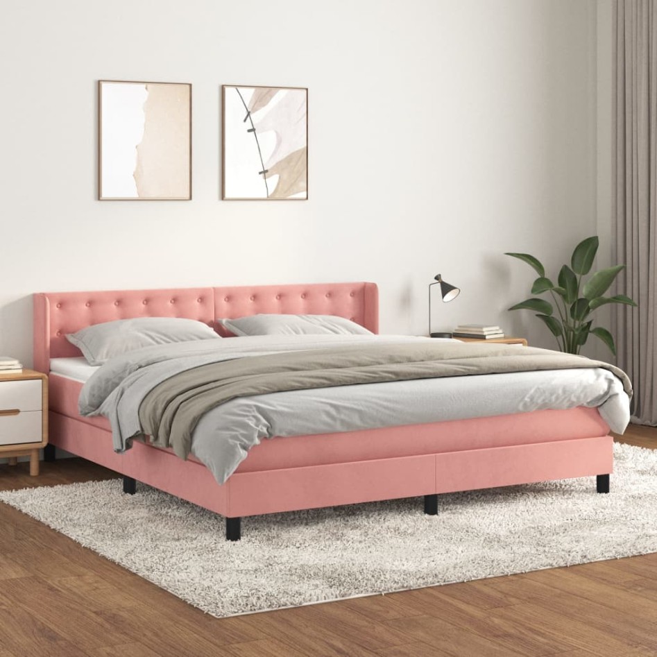 Cama box spring con colchón terciopelo rosa 160x200