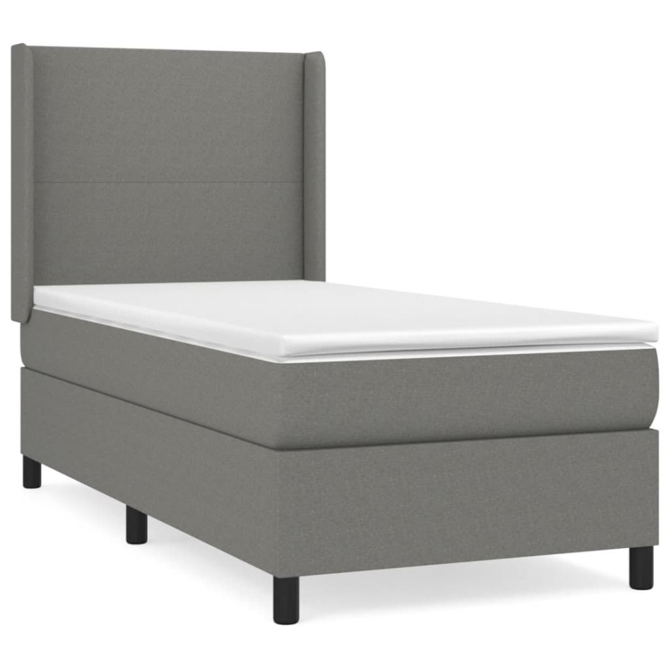 Cama box spring con colchón tela gris oscuro 100x200