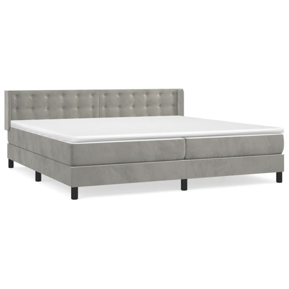 Cama box spring con colchón terciopelo gris claro 200x200