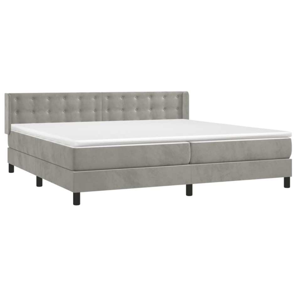 Cama box spring con colchón terciopelo gris claro 200x200