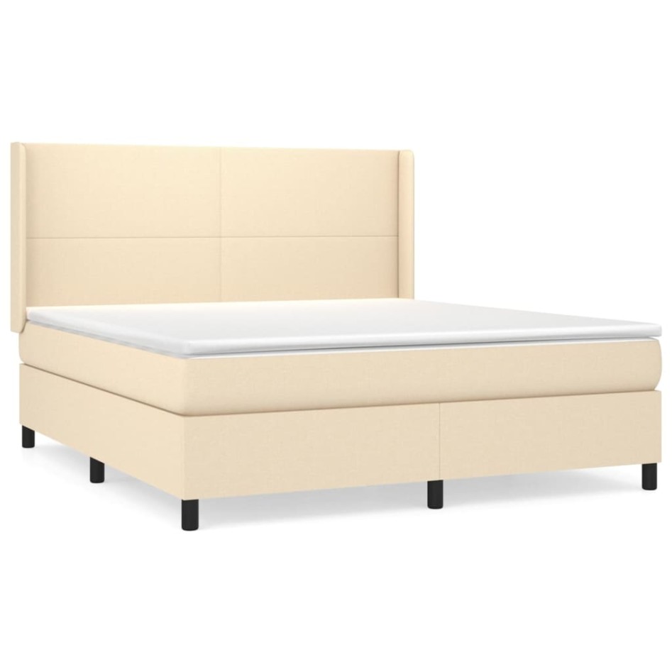 Cama box spring con colchón tela color crema 160x200