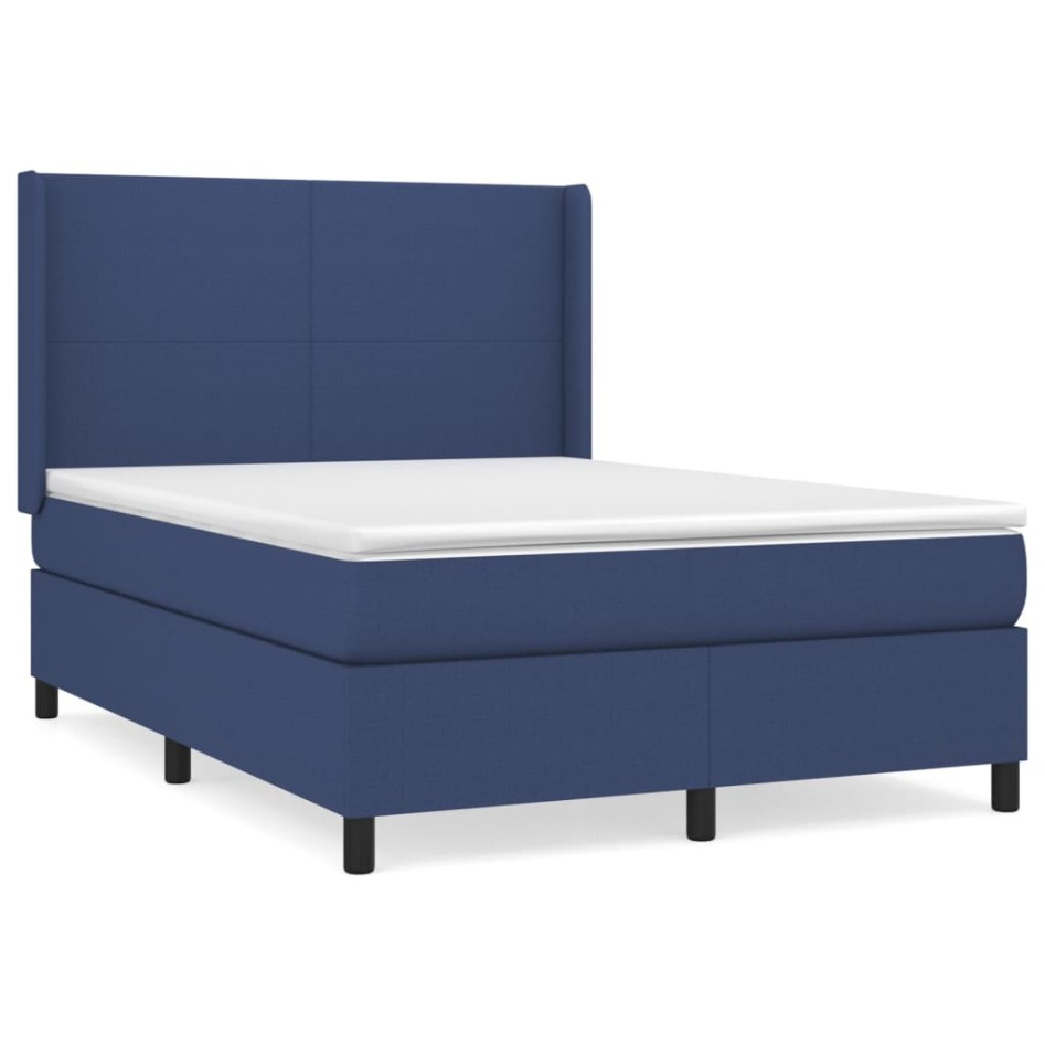 Cama box spring con colchón tela azul 140x190