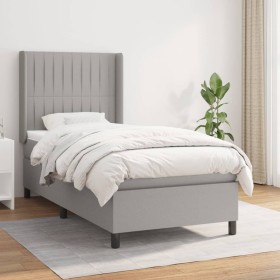 Cama box spring con colchón tela gris claro 90x200