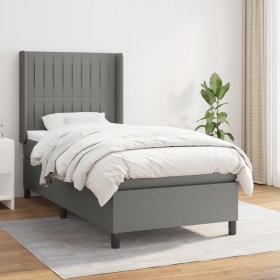 Cama box spring con colchón tela gris oscuro 90x190