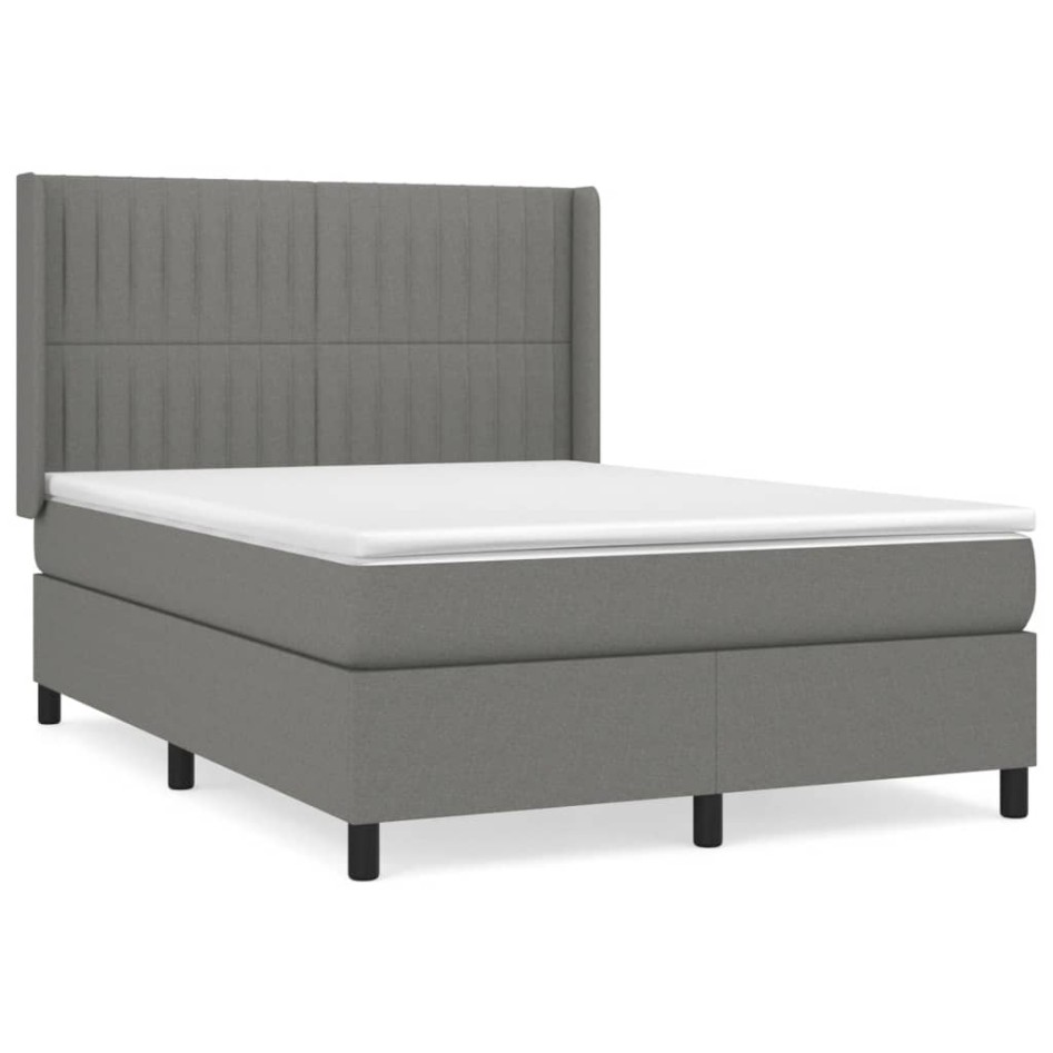 Cama box spring con colchón tela gris oscuro 140x200