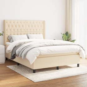 Cama box spring con colchón tela color crema 140x200