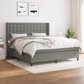 Cama box spring con colchón tela gris oscuro 160x200