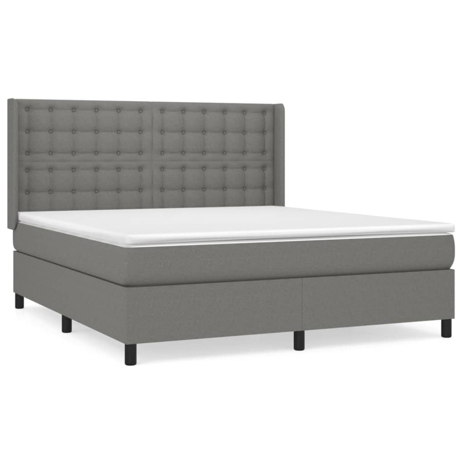 Cama box spring con colchón tela gris oscuro 160x200