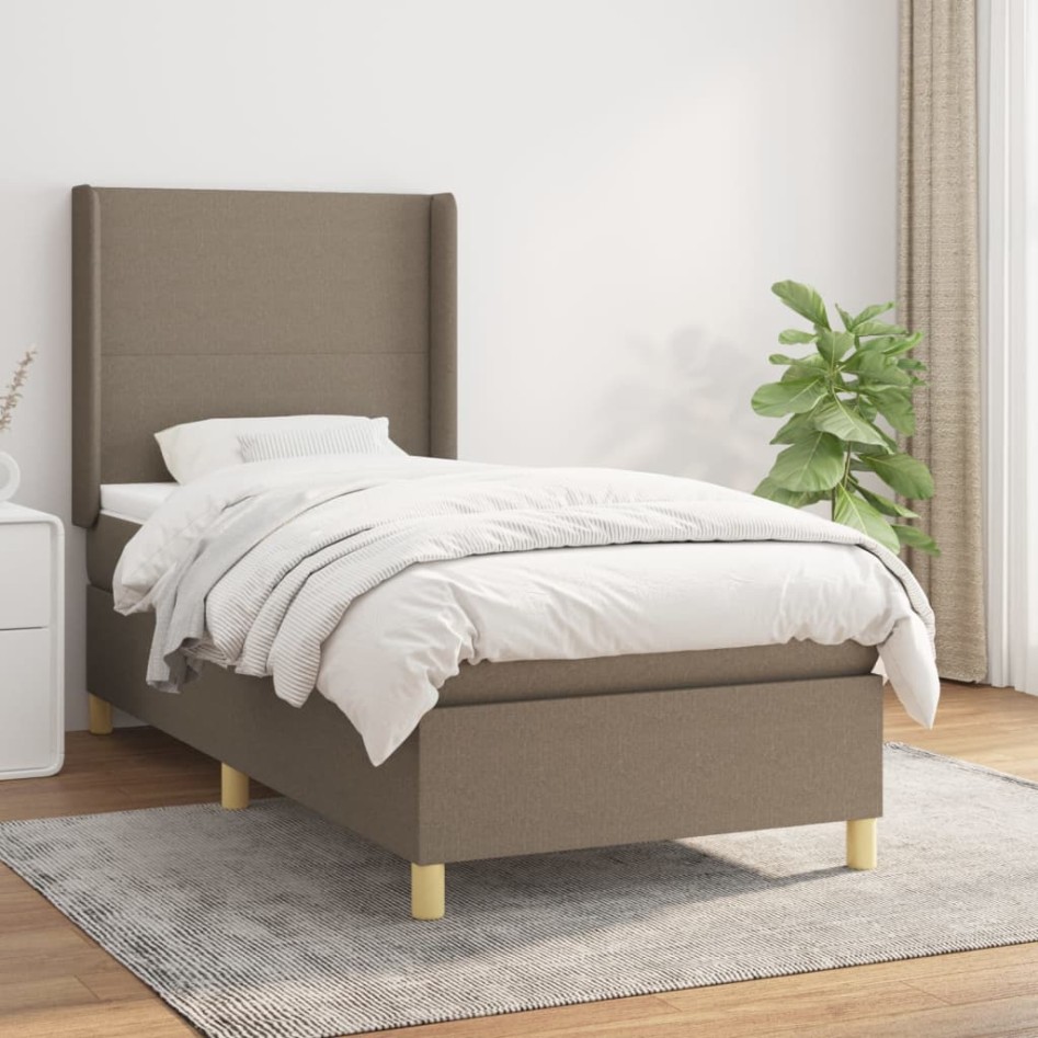 Cama box spring con colchón tela gris taupe 100x200