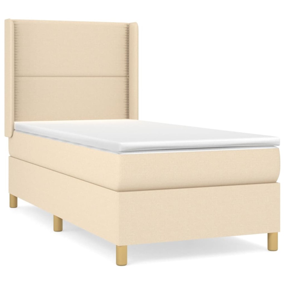 Cama box spring con colchón tela color crema 80x200