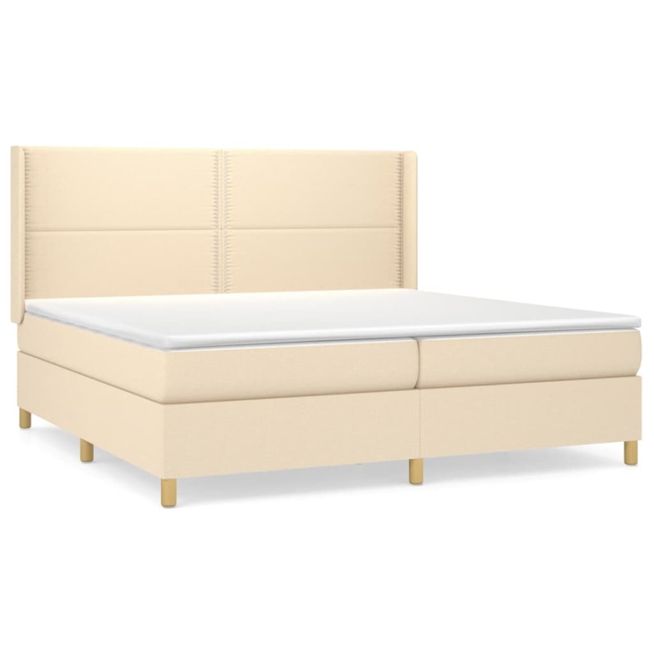 Cama box spring con colchón tela color crema 200x200