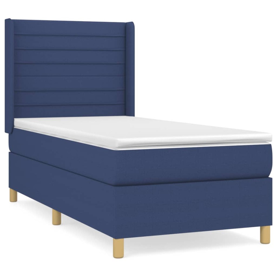 Cama box spring con colchón tela azul 80x200