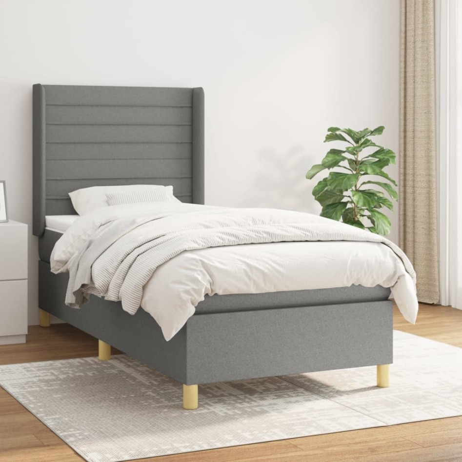 Cama box spring con colchón tela gris oscuro 100x200