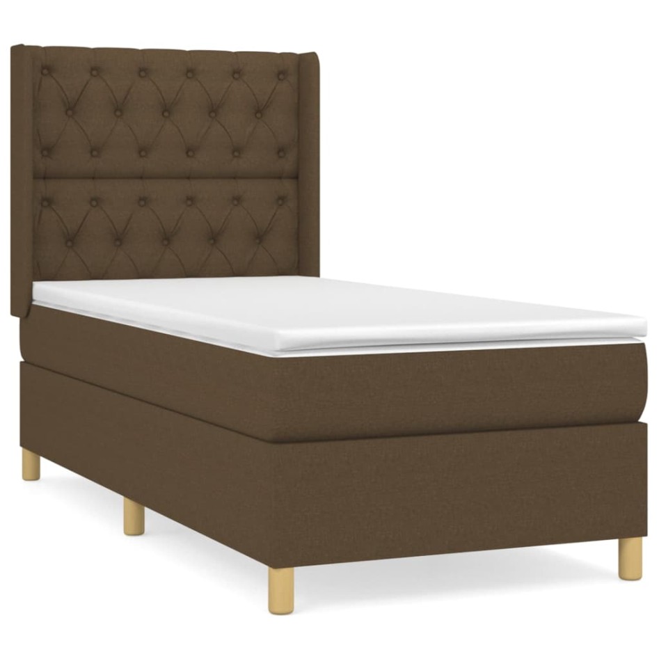 Cama box spring con colchón tela marrón oscuro 80x200