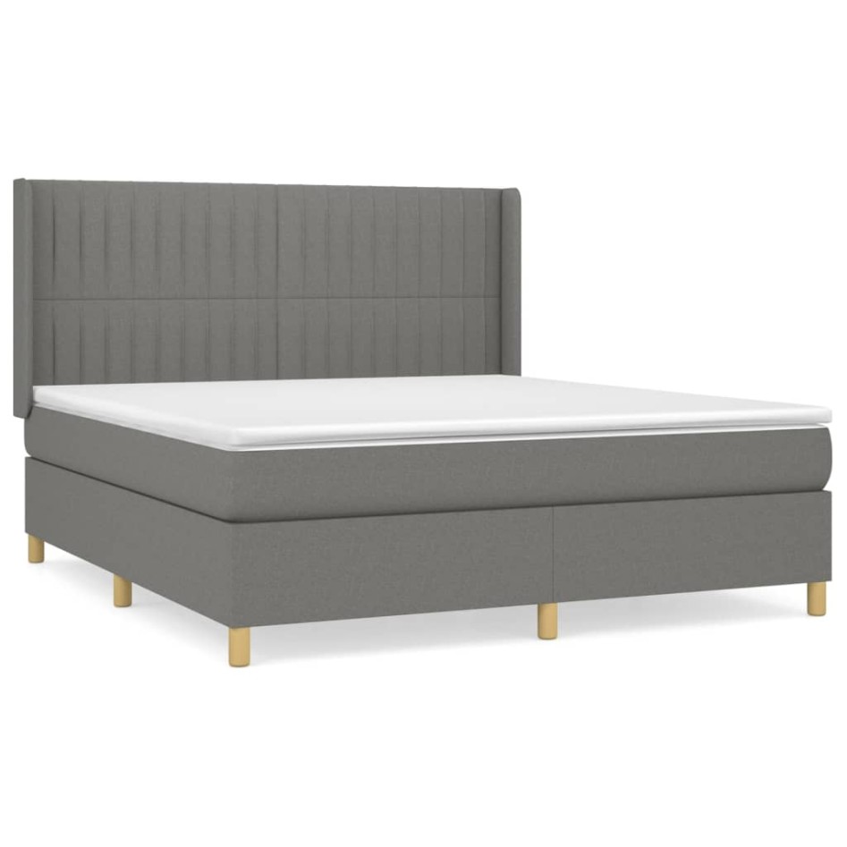 Cama box spring con colchón tela gris oscuro 160x200