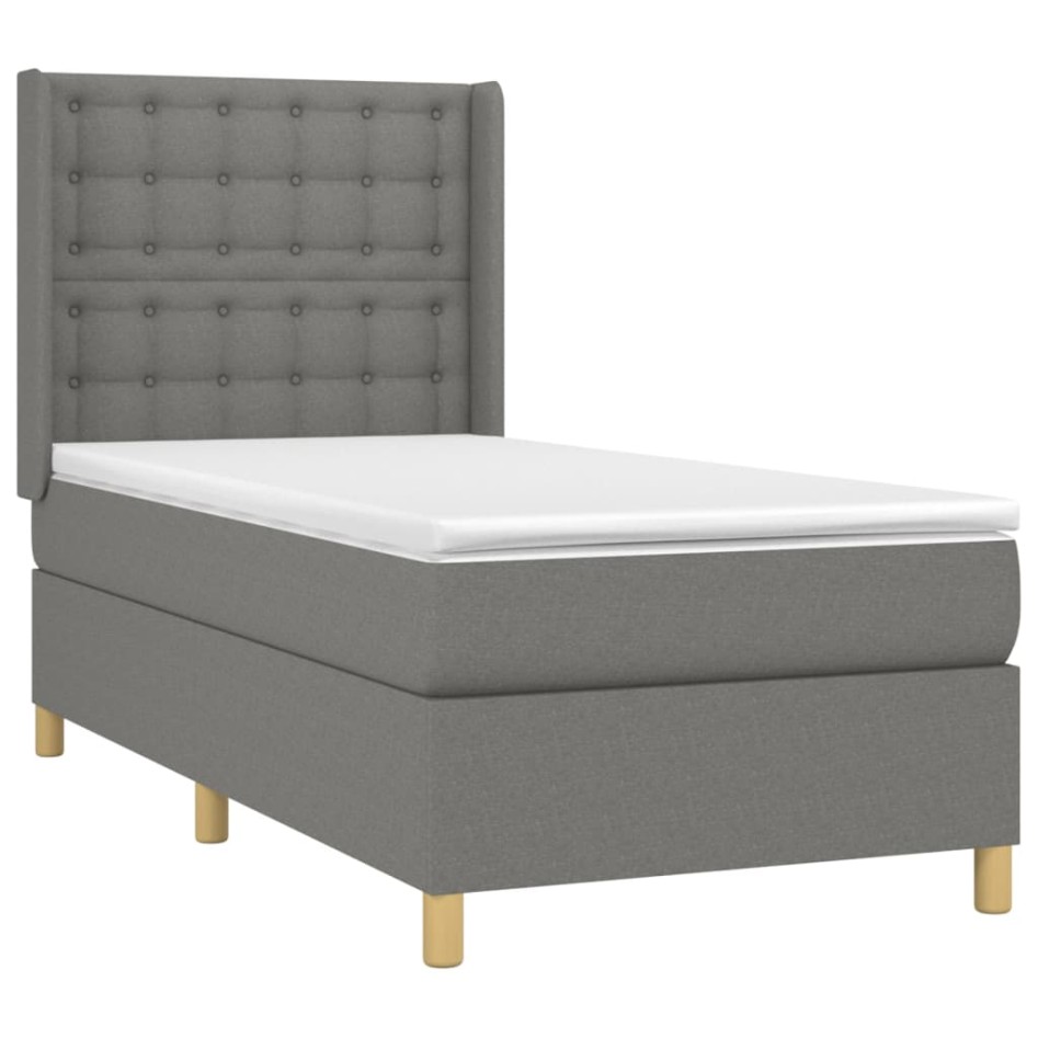 Cama box spring con colchón tela gris oscuro 80x200