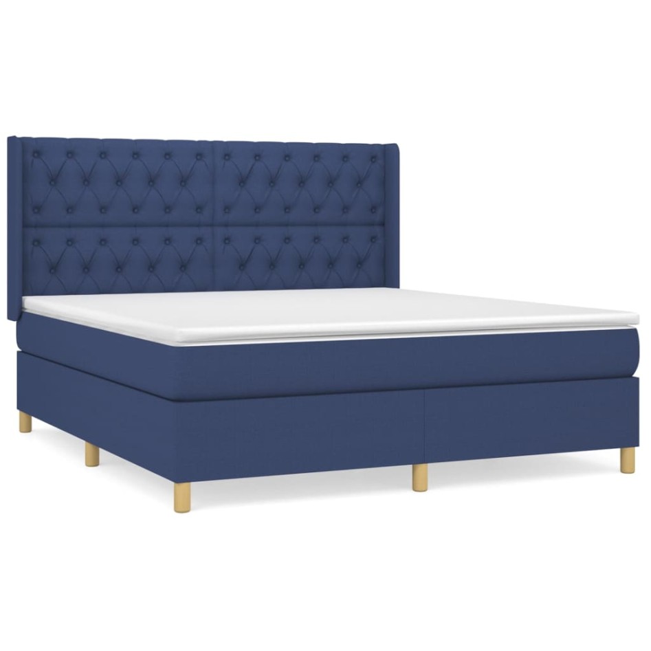 Cama box spring con colchón tela azul 160x200