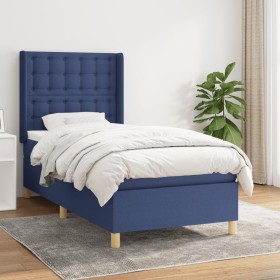 Cama box spring con colchón tela azul 90x200