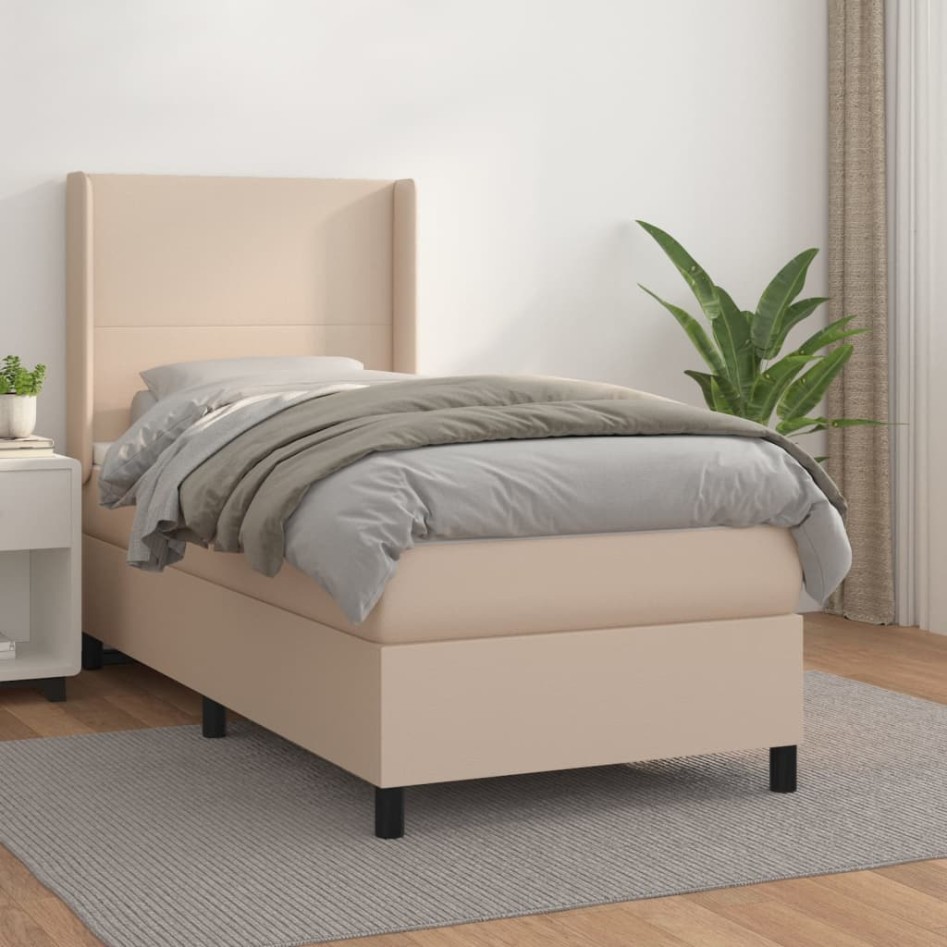 Cama box spring con colchón cuero sintético capuchino 90x190