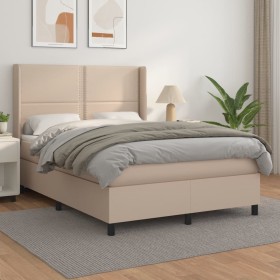 Cama box spring con colchón cuero sintético capuchino