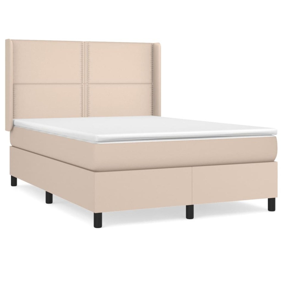 Cama box spring con colchón cuero sintético capuchino