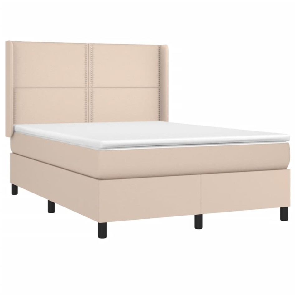 Cama box spring con colchón cuero sintético capuchino