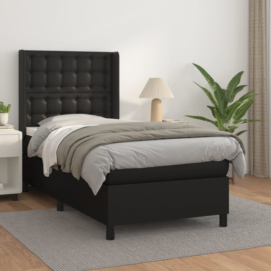 Cama box spring con colchón cuero sintético negro 80x200