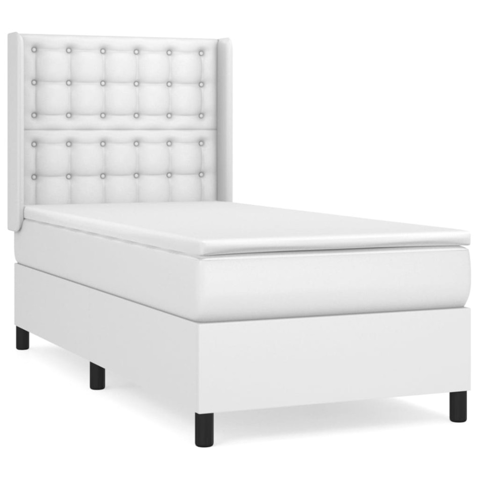 Cama box spring con colchón cuero sintético blanco 100x200