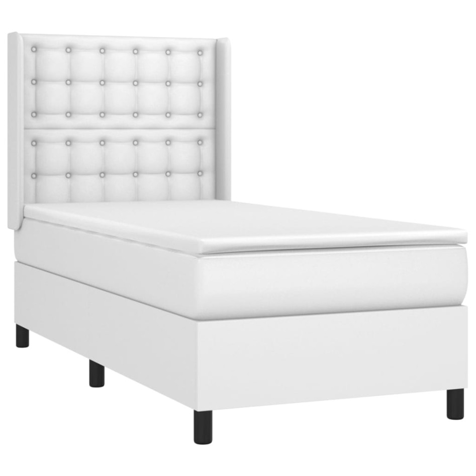 Cama box spring con colchón cuero sintético blanco 100x200