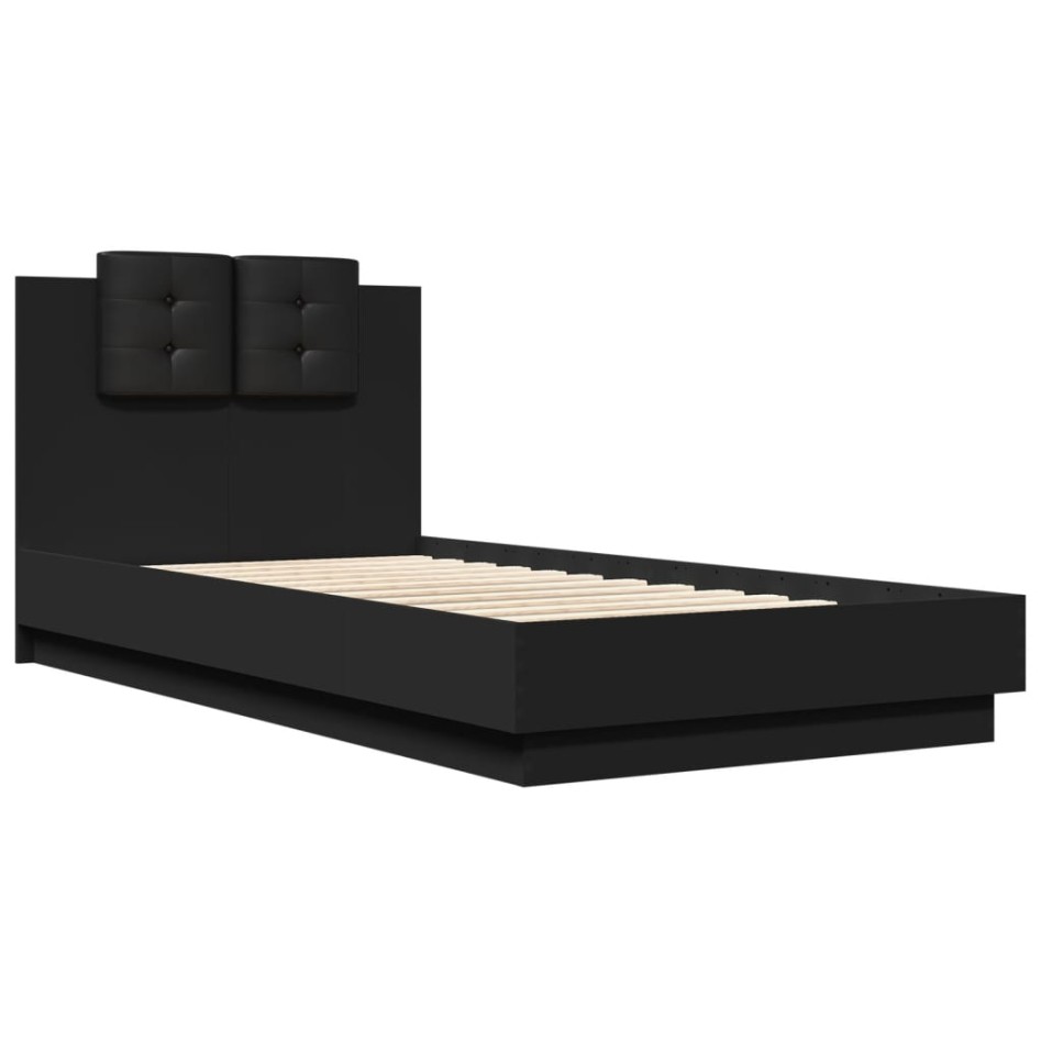 Estructura de cama con cabecero y luces LED negro 75x190