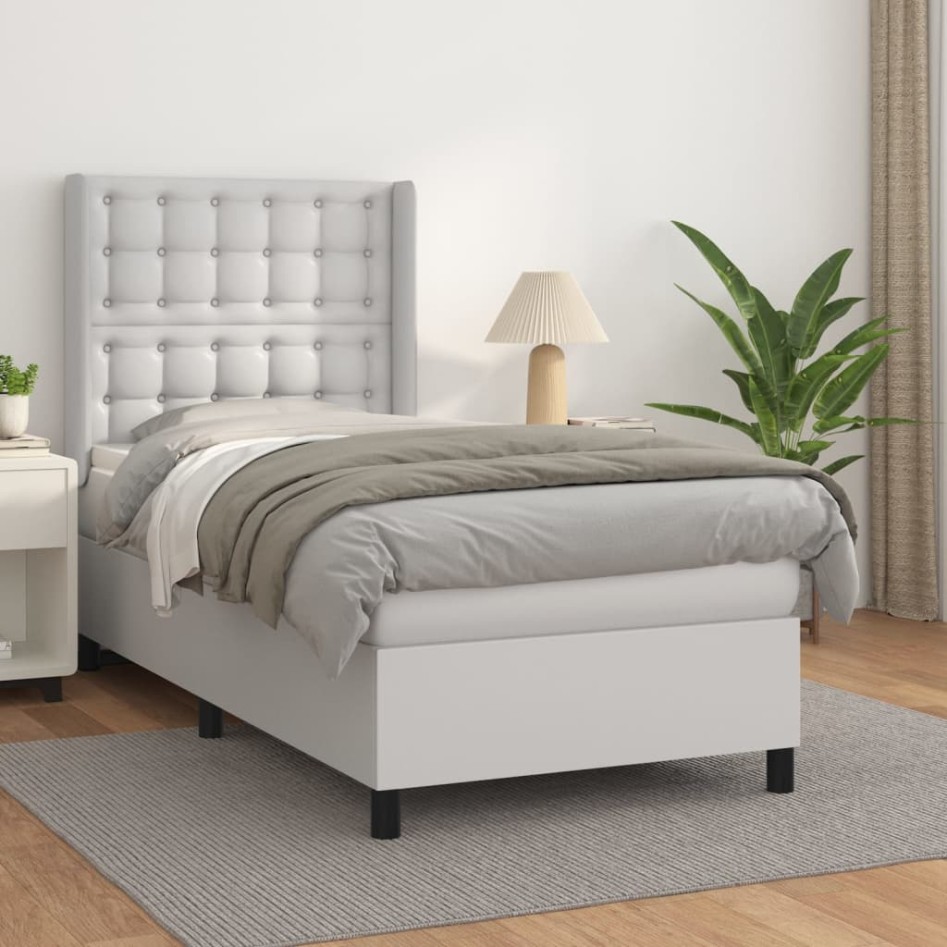 Cama box spring con colchón cuero sintético blanco 90x190