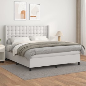 Cama box spring con colchón cuero sintético blanco 160x200