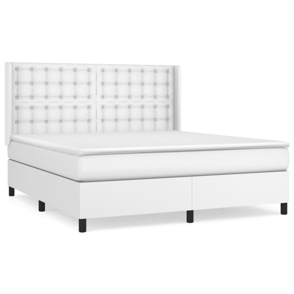 Cama box spring con colchón cuero sintético blanco 160x200