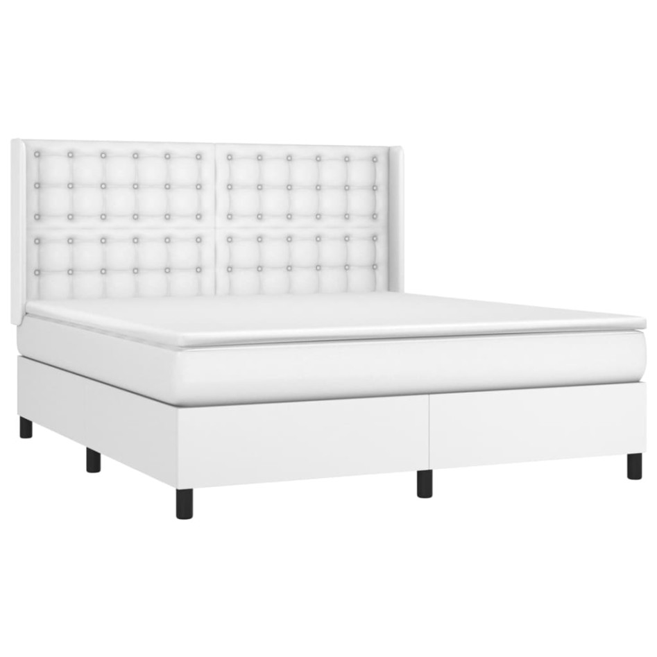 Cama box spring con colchón cuero sintético blanco 160x200