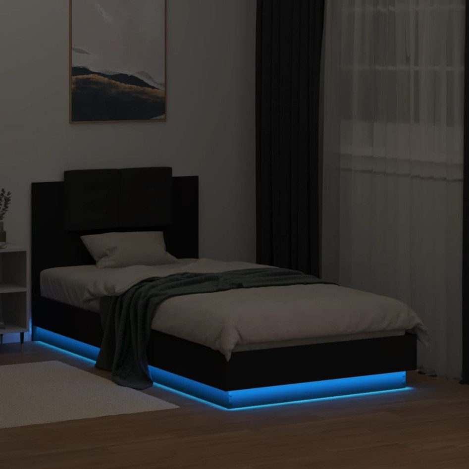 Estructura de cama con cabecero y luces LED negro 75x190