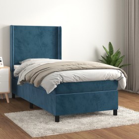 Cama box spring con colchón terciopelo azul oscuro 80x200