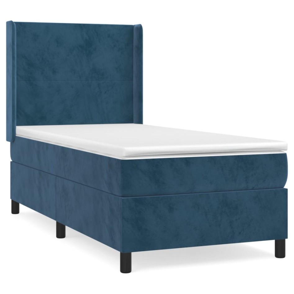 Cama box spring con colchón terciopelo azul oscuro 80x200