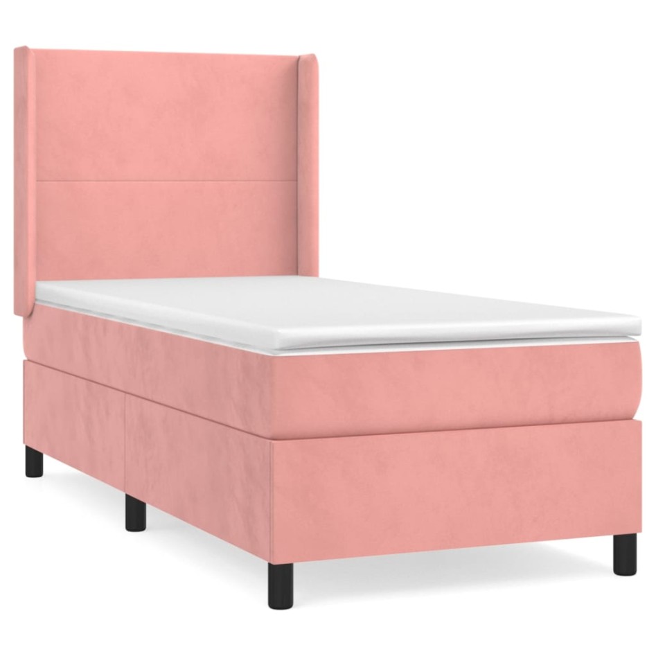 Cama box spring con colchón terciopelo rosa 90x190