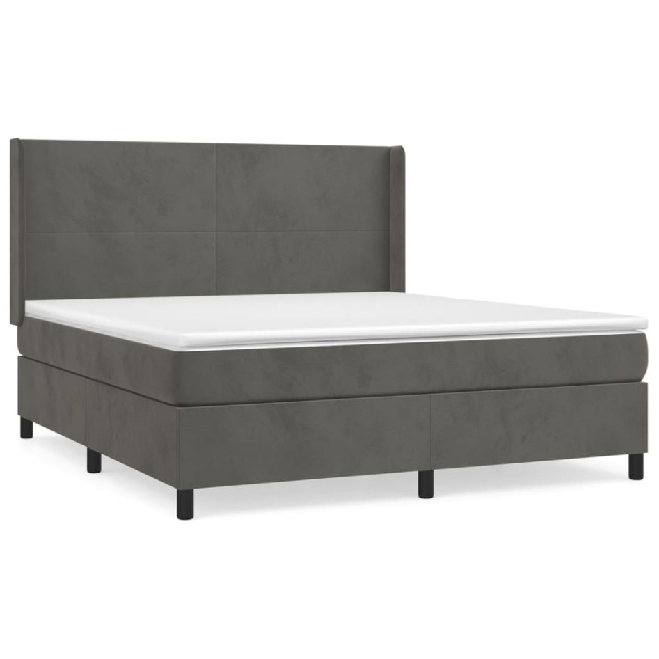 Cama box spring con colchón terciopelo gris oscuro 180x200