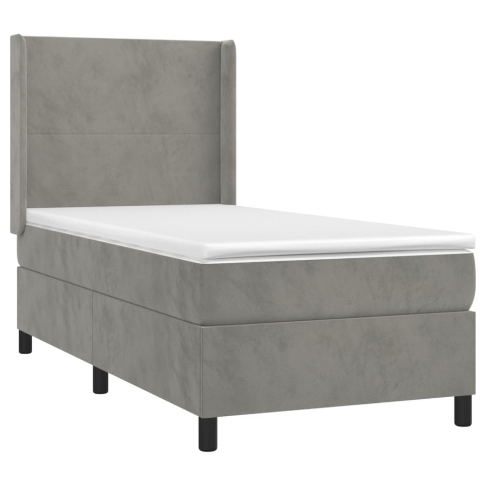 Cama box spring con colchón terciopelo gris claro 100x200
