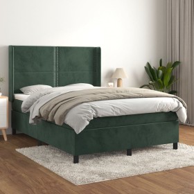 Cama box spring con colchón terciopelo verde oscuro 140x200