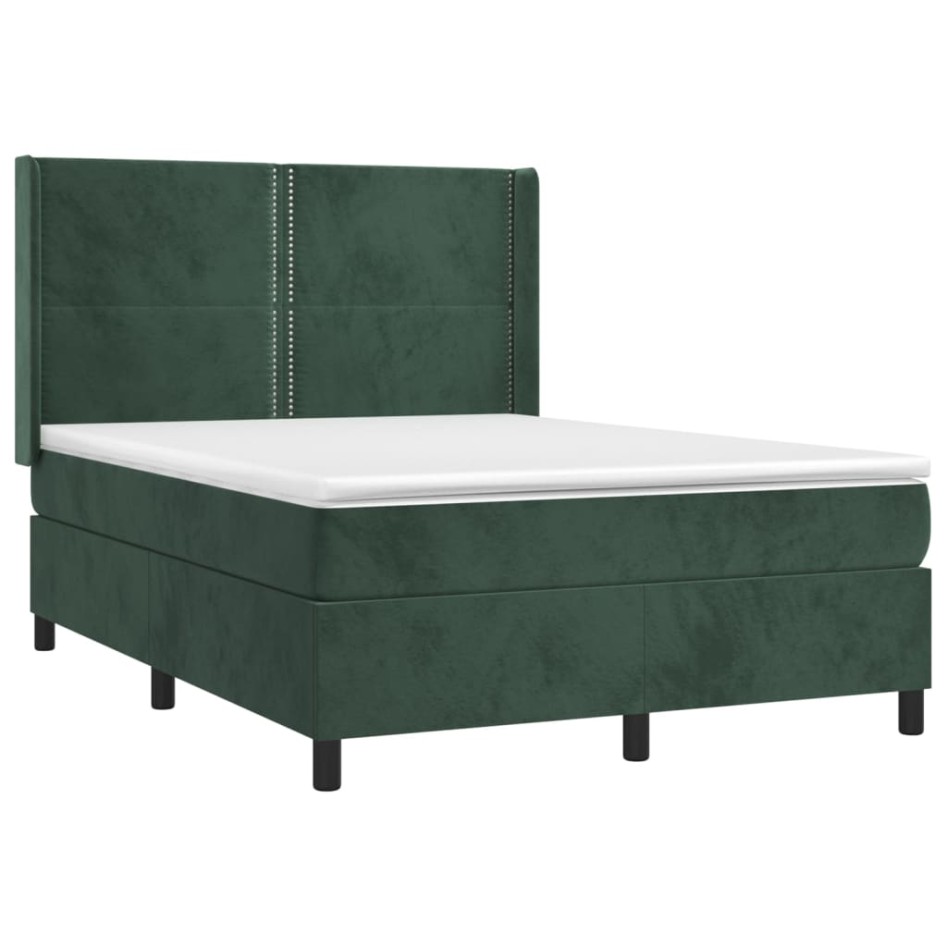 Cama box spring con colchón terciopelo verde oscuro 140x200